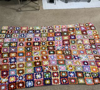 Vintage handmade Granny Squares Crochet Afghan Throw Blanket MultiColor 56 x 72 2