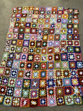 Vintage handmade Granny Squares Crochet Afghan Throw Blanket MultiColor 56 x 72 3