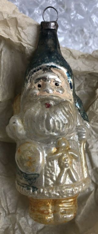 Christmas Antique German Santa With Bag And Toys Glass Ornament 3 1/2” Vintage