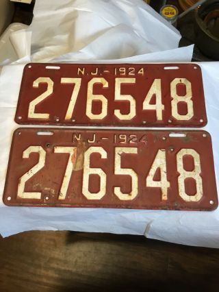 1924 Jersey License Plate Set Pair Paint Vintage & Antique