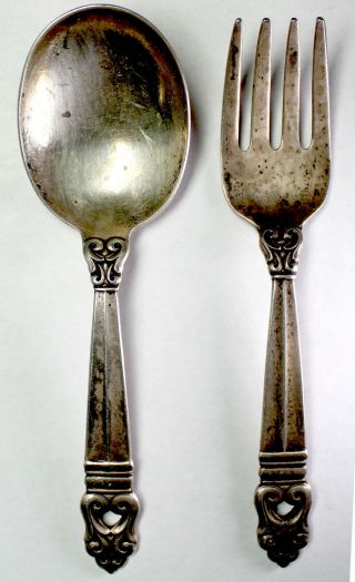 International Sterling Royal Danish Child Fork & Spoon,  44 Grams Of 92.  5 Silver
