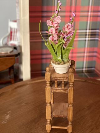 Vintage Doll House Miniature,  Wooden Plant Stand With Plant