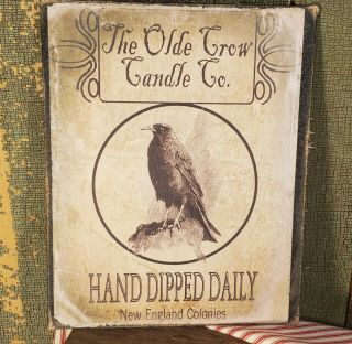 VINTAGE PRIMITIVE COLONIAL STYLE OLDE CROW CANDLE ADVERTISING 8X10 CANVAS SIGN 2