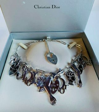 Rare Vintage Christian Dior John Galliano Silver Plated Charm Necklace