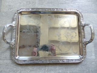 & Rare Large Antique Christofle Gallia Silver Plate Engraved Serving Tray