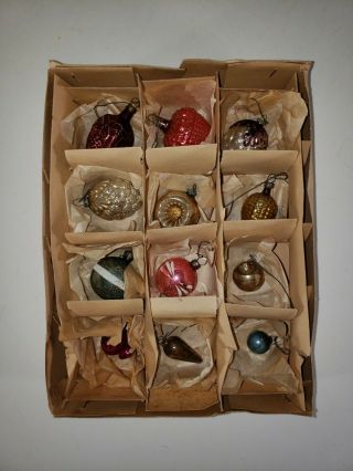 12 Antique Mini Christmas Ornaments Feather Tree Berries,  Basket,  Indent,  Micro