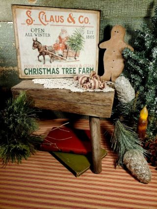 Vintage Primitive Victorian Folk Santa 1805 Christmas Tree Farm Sleigh Sign