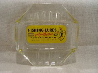 Vintage Paw Paw Bait Co.  Michigan Fishing Lure Advertising Glass Ashtray