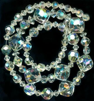 Beads Swarovski Cut Austrian Crystal Ab Flash Clear Faceted 5 - 15mm 19 " Vintage