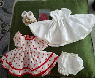 1982 Ideal Doll Outfit Shirley Temple Red Polka Dot Dress Slip Panties Shoes