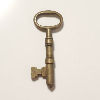 Vtg Unique Antique Brass Solid Barrel Skeleton Key Approx 2.  75 " Long