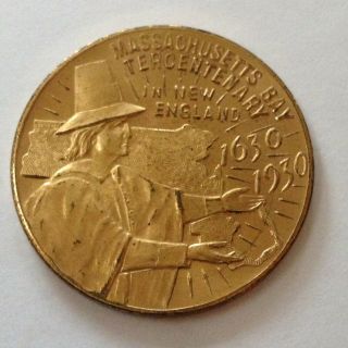 Rare Vintage 1930 Massachusetts Bay Tercentenary Bronze Medal Souvenir Coin