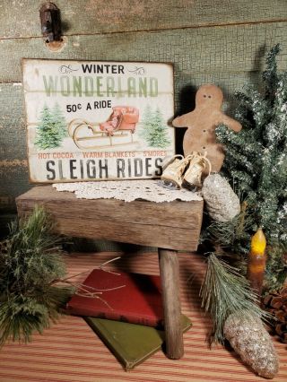 Vintage Primitive Victorian Christmas Sleigh Rides Winter Wonderland Sign Canvas