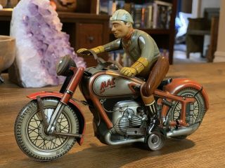 Arnold Mac 700 Red Version Tin Toy Motorcycle Made In Western Germany Very Rare