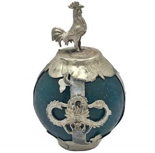 Old Green Jade Dragon Ball Antique Chinese Style Silver Tone Zodiac Figure