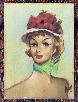 •vintage 50’s Oil Painting•woman Portrait•paris Street Art•french Fashion•mohl•