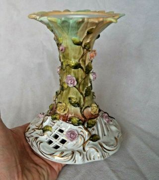Fine Antique German Sitzendorf Meissen Style Porcelain Candlestick / Stand