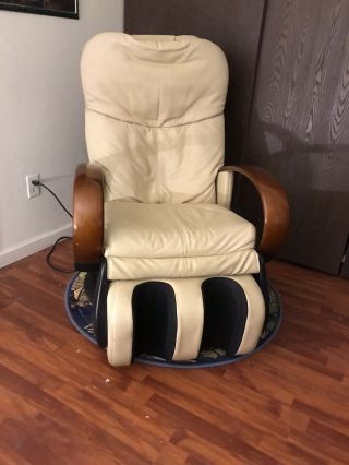 Massage Chair - Leather,  Recliner,  Tan/wood Arms,  Rarely Model Htt - 10crp