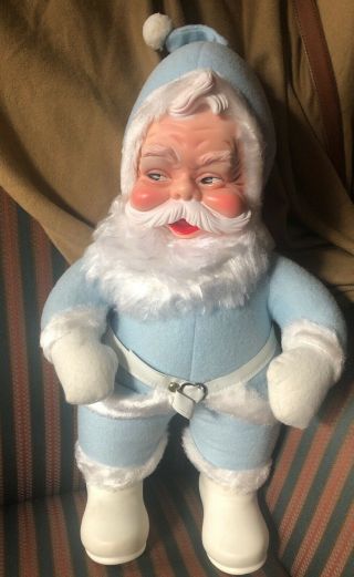 Vintage The Rushton Co Santa Claus Rubber Face Plush Doll Baby Blue Suit Rare
