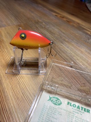Vintage Fishing Lure Pico Perch Tough Rainbow Floater W /box Texas Bait