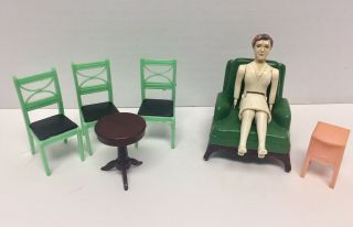 Vintage Renwal Products Plastic Dollhouse Furniture & Lady Figure