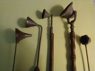 Four Antique Wood And Metal Candle Snuffers Very Good To