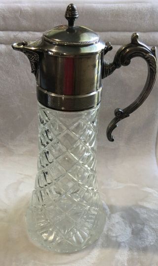 Vintage Cut Glass And Silver Plated Claret Jug From Italy
