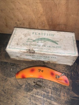 Vintage Wooden T4 Flatfish Lure,  Helin Tackle Co.