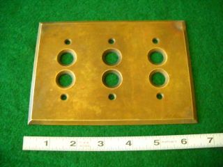 Vintage Solid Brass 3 Gang Triple Push Button Switch Plate Cover Architectural