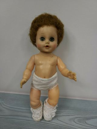Vintage Eegee Baby Doll 11 " Tall Sleep Eyes Open Mouth Green Brown Hair