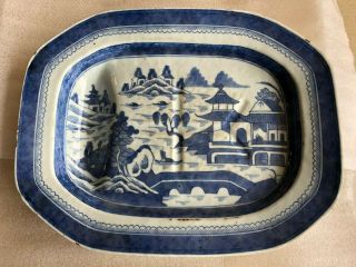 Rare Canton Chinese Export Blue & White Porcelain Meat Platter 19th C