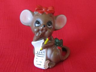 Vtg Josef Originals Ceramic Christmas Mouse W/ List Figurine Japan Rare Version