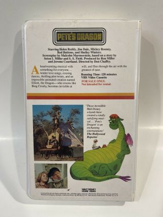 Vintage RARE Pete ' s Dragon VHS (10VS) Walt Disney Home Video White Clamshell 2