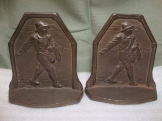 Antique Connecticut Foundry Cast Iron Bookends The Sower Signed 1930