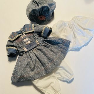 Vtg Doll Dress Clothes Blue Floral Bonnet Fits 17” Dolls Pantaloons Slip Outfit