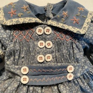 VTG Doll Dress Clothes Blue Floral Bonnet Fits 17” Dolls Pantaloons Slip Outfit 3