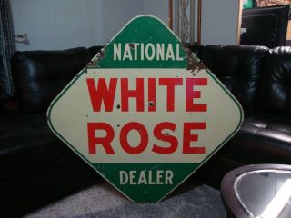 Rare Vintage White Rose National Dealer 2 Sided Porcelain Sign - Gas & Oil Decor
