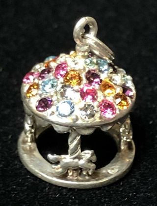 Rare Sterling Silver Horse Carousel Charm Multicolor Gemstones Roof 925 Unique