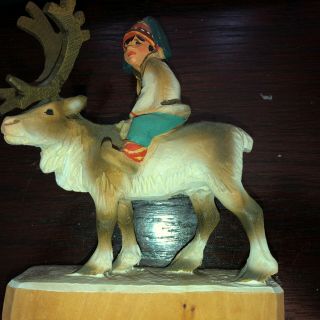 Henning Carved By Hand In Norway Boy On Reindeer