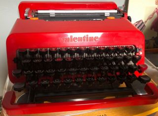 Vintage Red Olivetti Valentine Typewriter W/ Case Retro 1960s Rare Vg