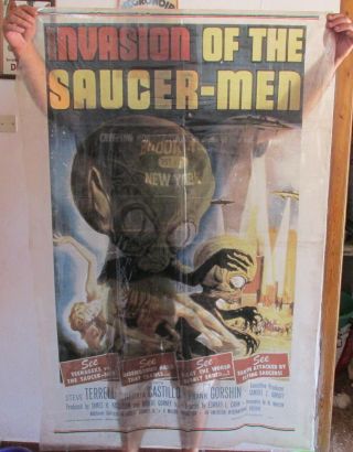 Invasion Of The Saucer Men Sci - Fi Movie Very Rare Unique Vinyl Poster? Lqqk
