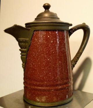 Antique Manning Bowman 19th C.  Red Spatterwar Enamel Coffee Pot Server