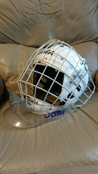 Rare Vintage Jofa 390sr Helmet With 387sr Goalie Cage And Throat Protector