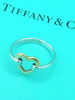 Rare Tiffany & Co 18k Gold Silver Open Heart Ring Size L 1/2,  6 Us,  Eu 52