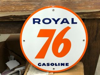Rare Vintage Union Royal 76 Gasoline Porcelain Sign Gas Station Oil Old
