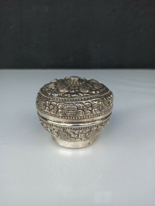 Antique Siam Chinese Tibetan Thai Cambodian Burmese Sterling Silver Betel Box
