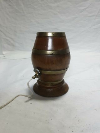 Antique Barrel Shape String Thread Dispenser Sewing Wood & Brass
