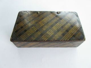 Antique Victorian C1850s Papier Mache Tartan Ware Snuff Box Hinged Yellow Black