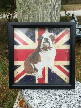 Rare Target Home Bulldog Framed Shadow Box Art Print Dog Against Union Jack Flag