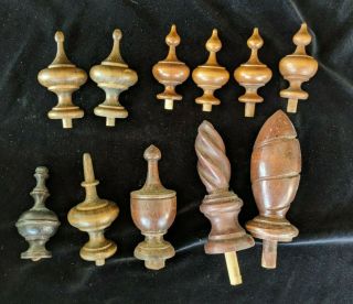 11 Antique Wooden Clock Finials,  Assorted Styles And Sizes